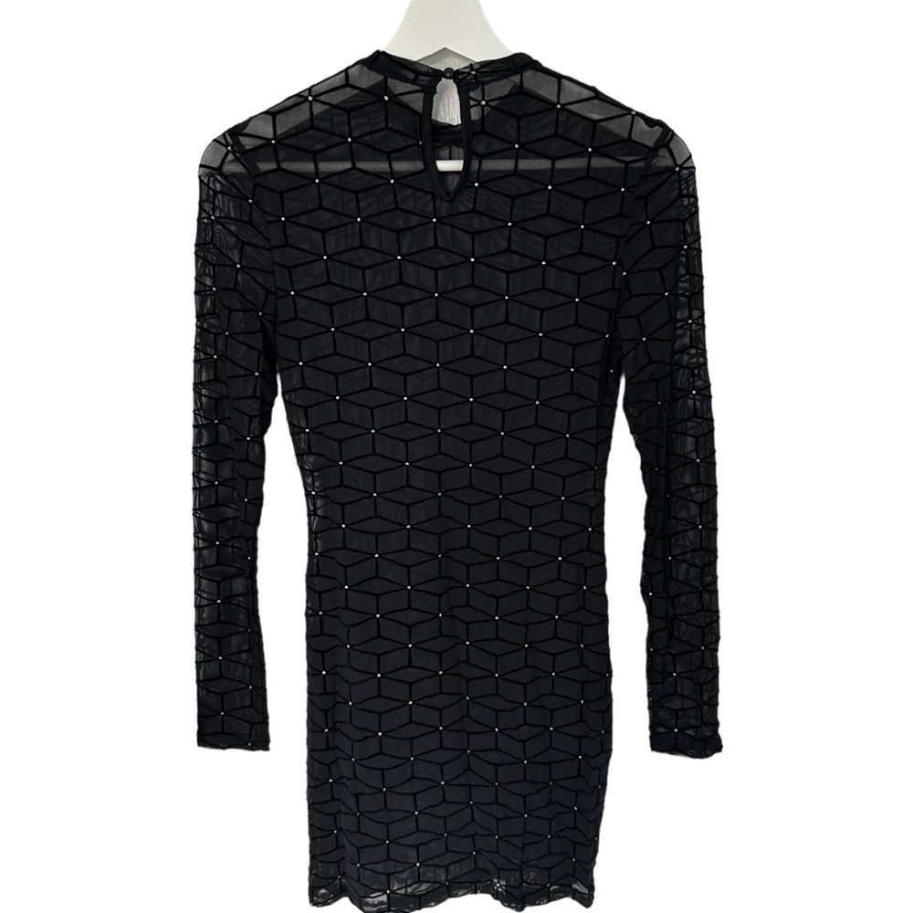 NWOT SHEIN SXY MOCK NECK GLITTER  DOT GEO MESH DRESS SHEER BLACK SIZE SMALL - Picture 2 of 12
